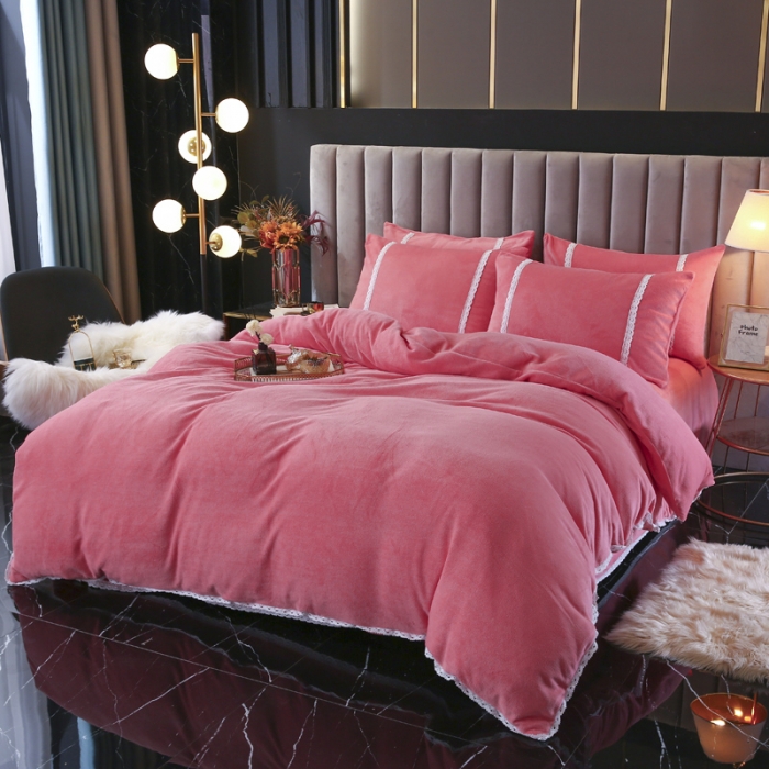 91家纺网 家纺一手货源 找家纺 琪琪阁家纺 2021新款纯色牛奶绒四件套 西瓜红