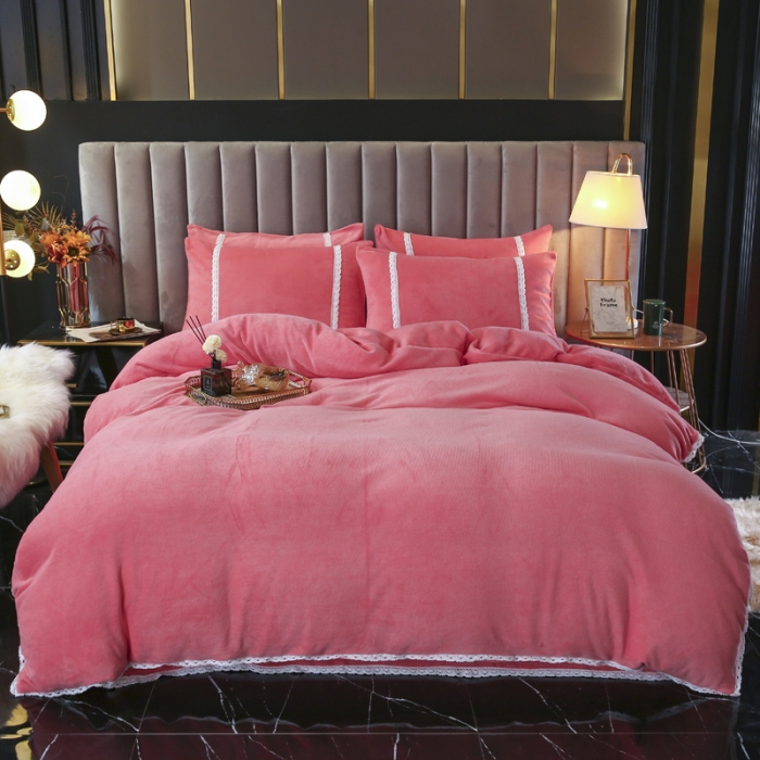 91家纺网 家纺一手货源 找家纺 琪琪阁家纺 2021新款纯色牛奶绒四件套 西瓜红