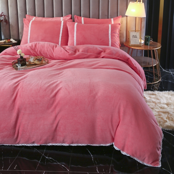 91家纺网 家纺一手货源 找家纺 琪琪阁家纺 2021新款纯色牛奶绒四件套 西瓜红
