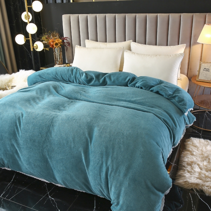 91家纺网 家纺一手货源 找家纺 琪琪阁家纺 2021新款加厚牛奶绒单被套 湖蓝