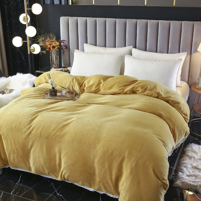 91家纺网 家纺一手货源 找家纺 琪琪阁家纺 2021新款加厚牛奶绒单被套 姜黄