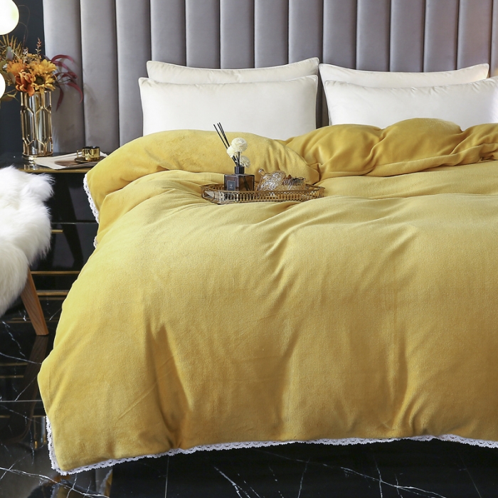 91家纺网 家纺一手货源 找家纺 琪琪阁家纺 2021新款加厚牛奶绒单被套 姜黄