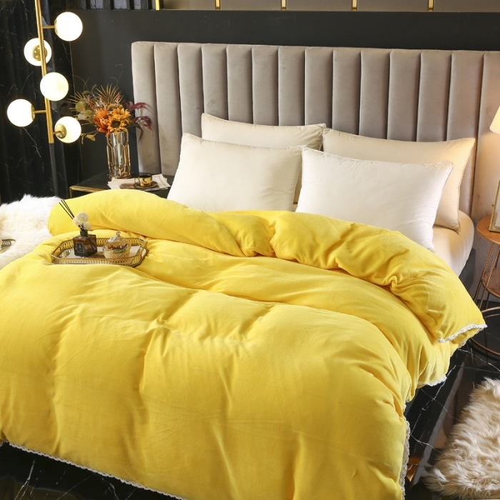 91家纺网 家纺一手货源 找家纺 琪琪阁家纺 2021新款加厚牛奶绒单被套 奶油黄