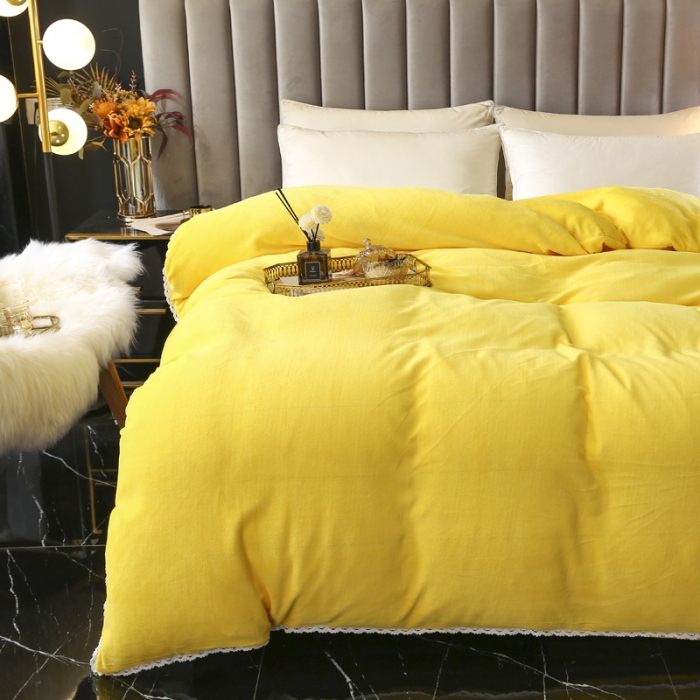 91家纺网 家纺一手货源 找家纺 琪琪阁家纺 2021新款加厚牛奶绒单被套 奶油黄