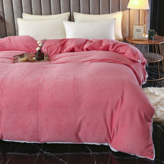 91家纺网 家纺一手货源 找家纺 琪琪阁家纺 2021新款加厚牛奶绒单被套 西瓜红