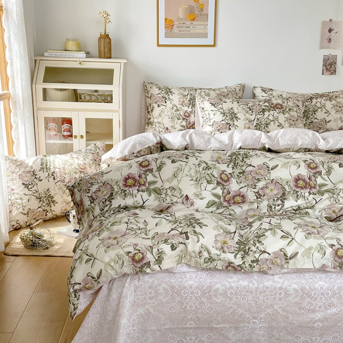 91家纺网 家纺一手货源 找家纺 沐棉 2021新款13370全棉印花四件套花园系列