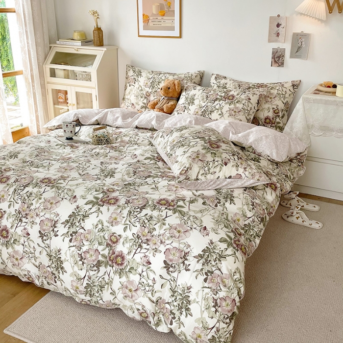 91家纺网 家纺一手货源 找家纺 沐棉 2021新款13370全棉印花四件套花园系列