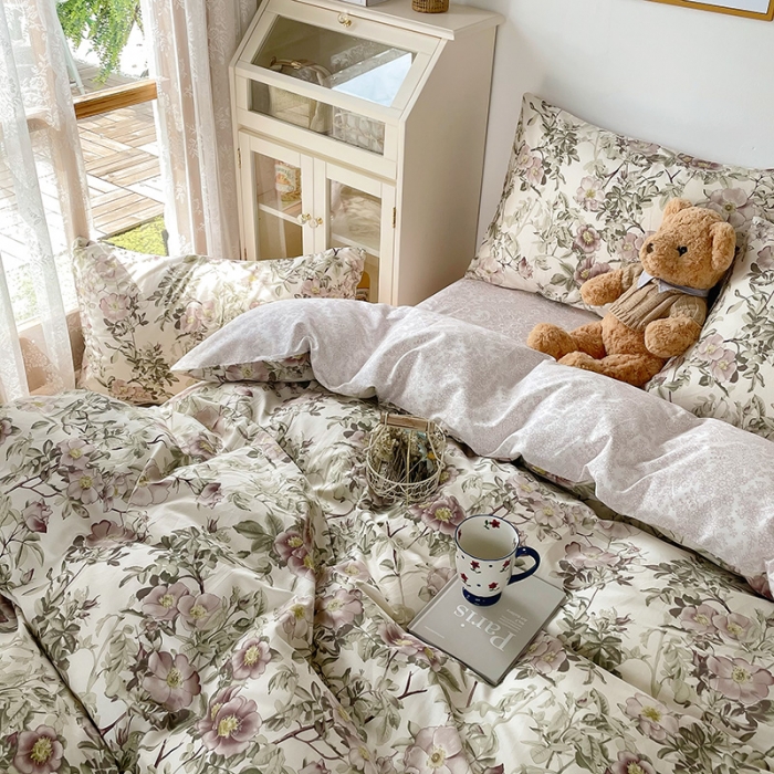 91家纺网 家纺一手货源 找家纺 （总）沐棉 2021新款13370全棉印花四件套-花园