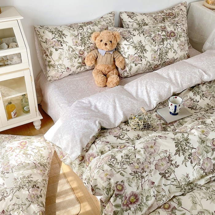 91家纺网 家纺一手货源 找家纺 （总）沐棉 2021新款13370全棉印花四件套-花园