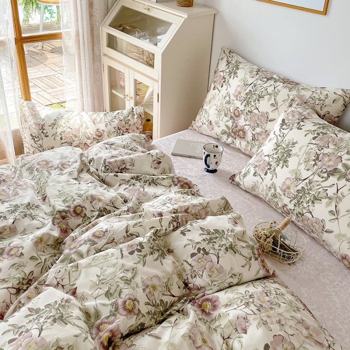 91家纺网 家纺一手货源 找家纺 （总）沐棉 2021新款13370全棉印花四件套-花园