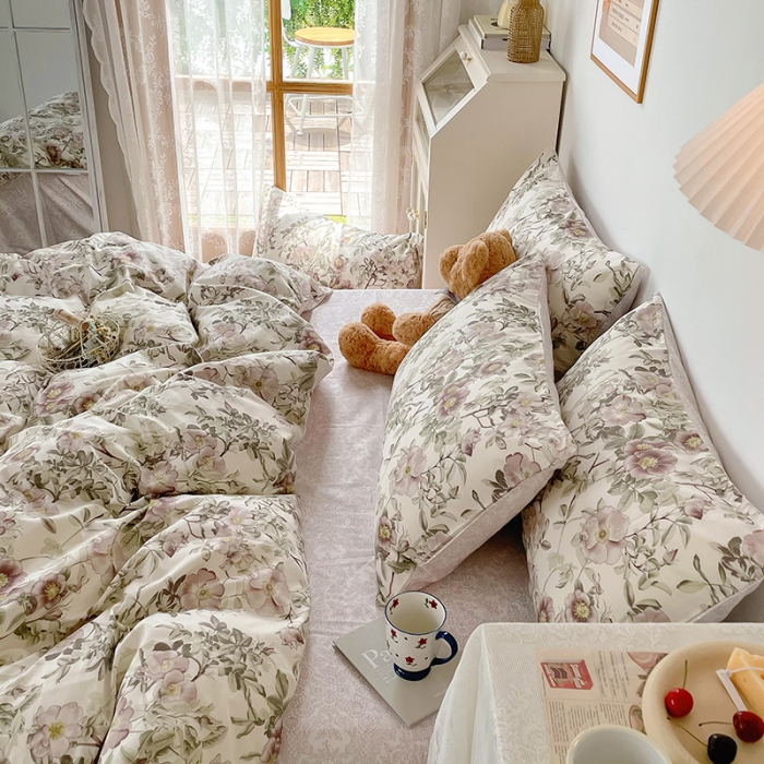 91家纺网 家纺一手货源 找家纺 （总）沐棉 2021新款13370全棉印花四件套-花园