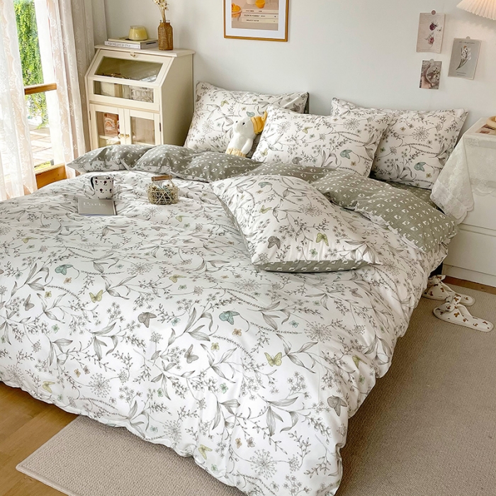 91家纺网 家纺一手货源 找家纺 沐棉 2021新款13370全棉印花四件套-花园 俊秀