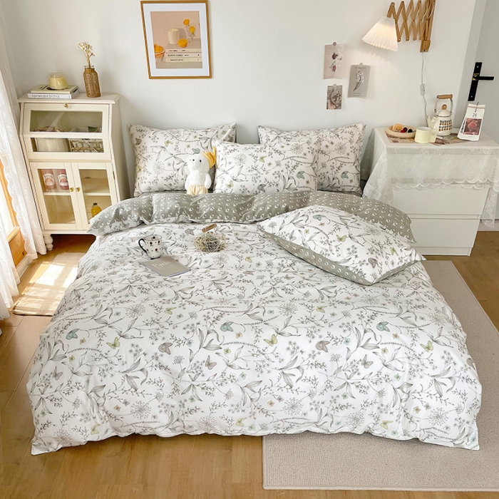 91家纺网 家纺一手货源 找家纺 沐棉 2021新款13370全棉印花四件套-花园 俊秀