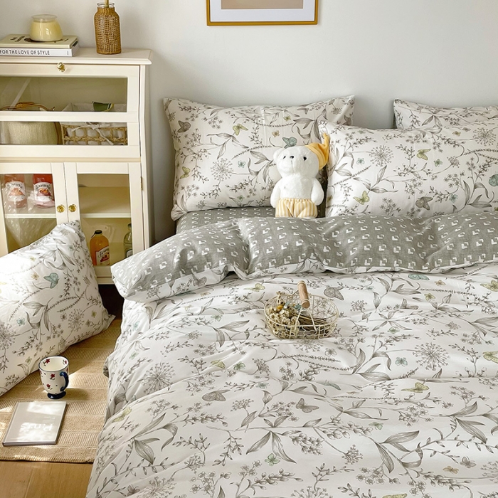 91家纺网 家纺一手货源 找家纺 沐棉 2021新款13370全棉印花四件套-花园 俊秀