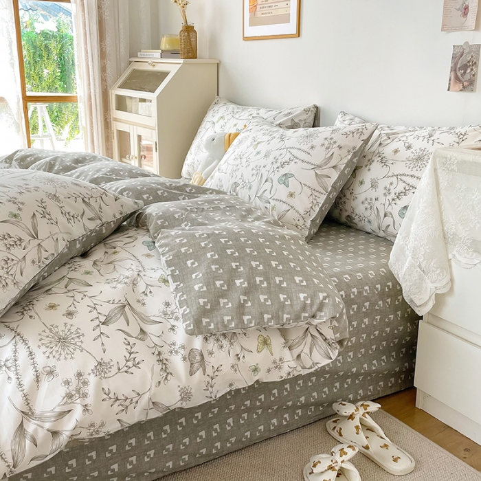 91家纺网 家纺一手货源 找家纺 沐棉 2021新款13370全棉印花四件套-花园 俊秀