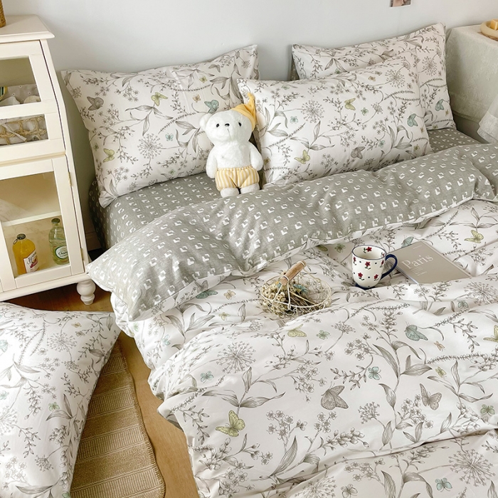 91家纺网 家纺一手货源 找家纺 沐棉 2021新款13370全棉印花四件套-花园 俊秀