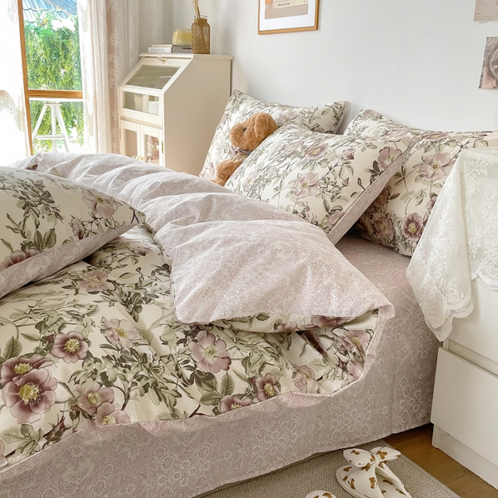 91家纺网 家纺一手货源 找家纺 沐棉 2021新款13370全棉印花四件套-花园 风铃