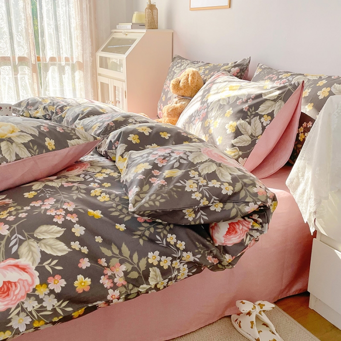 91家纺网 家纺一手货源 找家纺 沐棉 2021新款13370全棉印花四件套-花园 暮秋