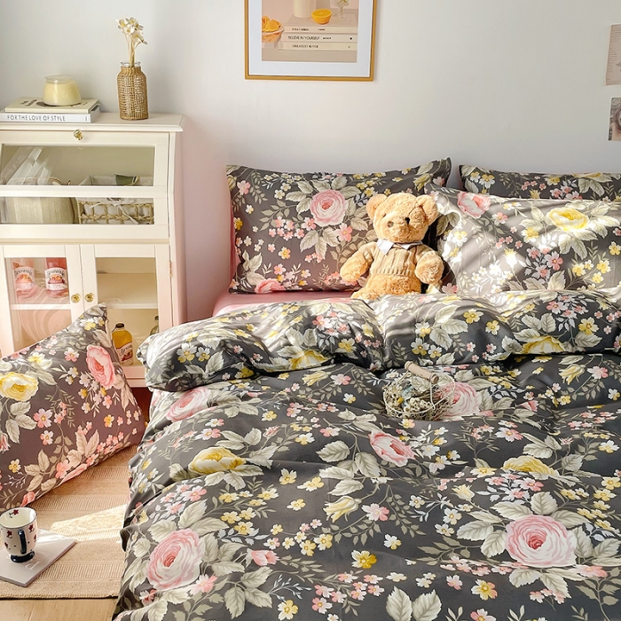 91家纺网 家纺一手货源 找家纺 沐棉 2021新款13370全棉印花四件套-花园 暮秋