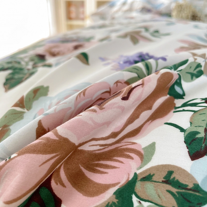 91家纺网 家纺一手货源 找家纺 沐棉 2021新款13370全棉印花四件套-花园 绮罗香