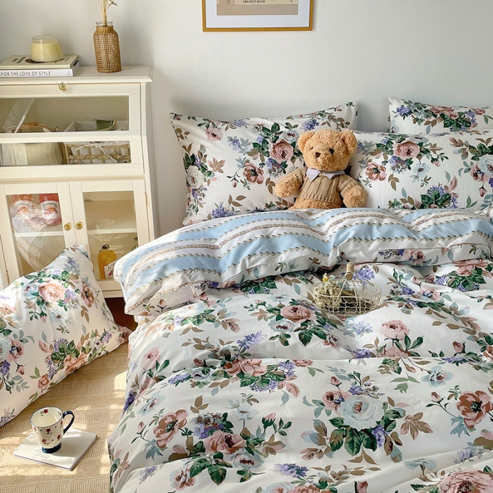 91家纺网 家纺一手货源 找家纺 沐棉 2021新款13370全棉印花四件套-花园 绮罗香