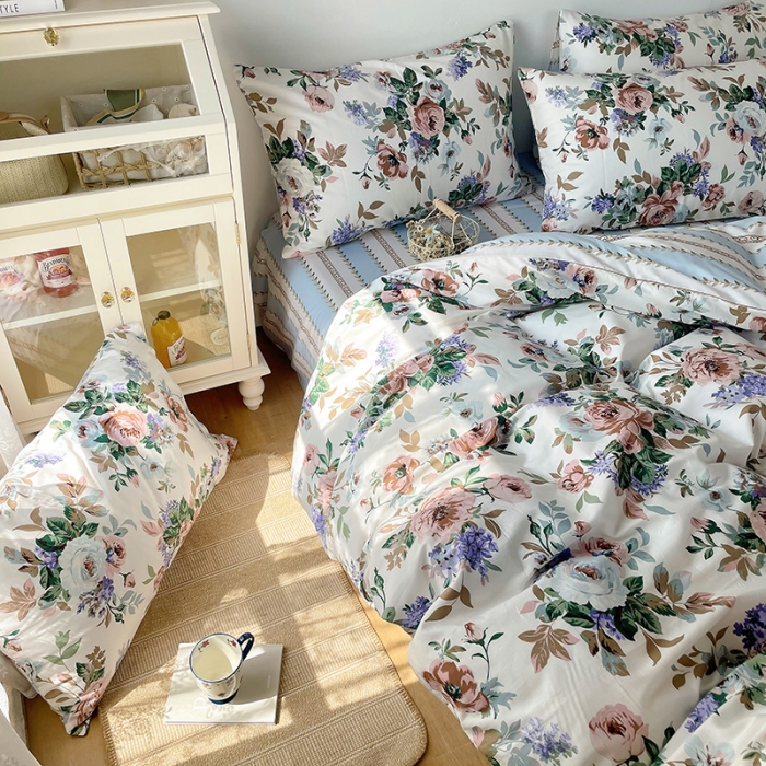 91家纺网 家纺一手货源 找家纺 沐棉 2021新款13370全棉印花四件套-花园 绮罗香