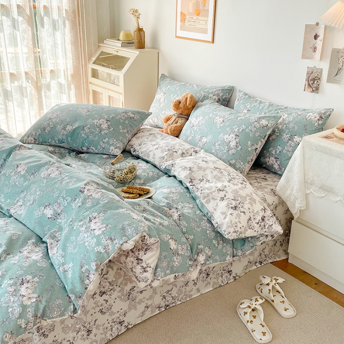 91家纺网 家纺一手货源 找家纺 沐棉 2021新款13370全棉印花四件套-花园 索菲