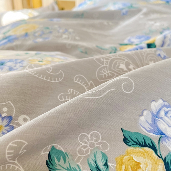 91家纺网 家纺一手货源 找家纺 沐棉 2021新款13370全棉印花四件套-花园 璎珞-灰