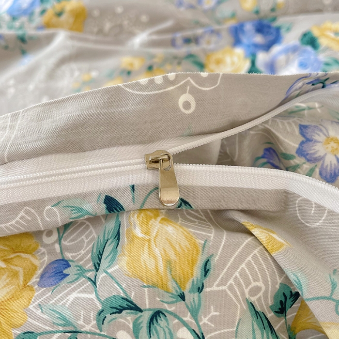 91家纺网 家纺一手货源 找家纺 沐棉 2021新款13370全棉印花四件套-花园 璎珞-灰