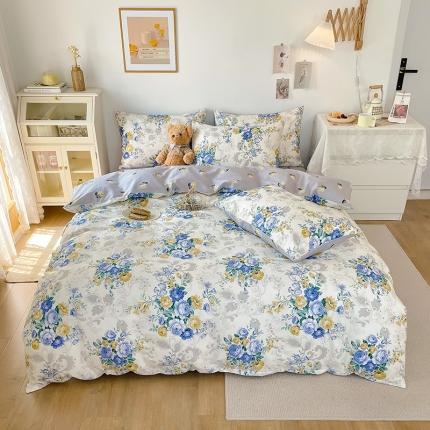 91家纺网 家纺一手货源 找家纺 沐棉 2021新款13370全棉印花四件套-花园 璎珞-兰