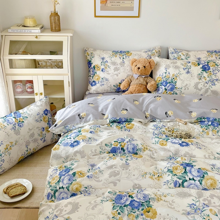 91家纺网 家纺一手货源 找家纺 沐棉 2021新款13370全棉印花四件套-花园 璎珞-兰