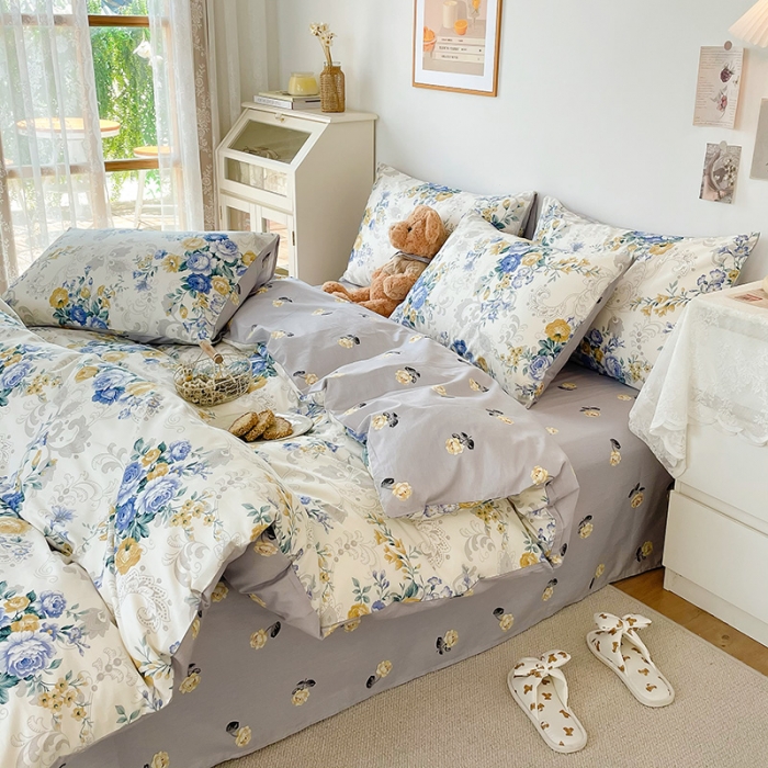 91家纺网 家纺一手货源 找家纺 沐棉 2021新款13370全棉印花四件套-花园 璎珞-兰