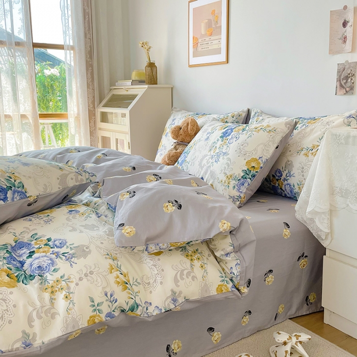 91家纺网 家纺一手货源 找家纺 沐棉 2021新款13370全棉印花四件套-花园 璎珞-兰