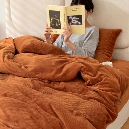 91家纺网 家纺一手货源 找家纺 （总）寐眠 2021新款牛奶绒华夫格四件套法莱水晶金貂宝宝贝贝绒-