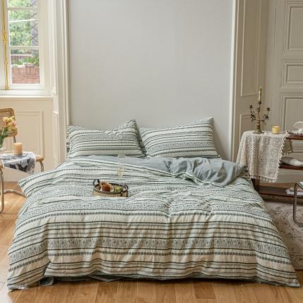 91家纺网 家纺一手货源 找家纺 恋恋三季色织提花工艺款林深时见鹿系列四件套棚拍图墨绿