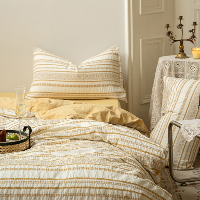 91家纺网 家纺一手货源 找家纺 恋恋三季色织提花工艺款林深时见鹿系列四件套棚拍图奶茶