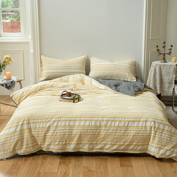 91家纺网 家纺一手货源 找家纺 恋恋三季色织提花工艺款林深时见鹿系列四件套棚拍图嫩黄