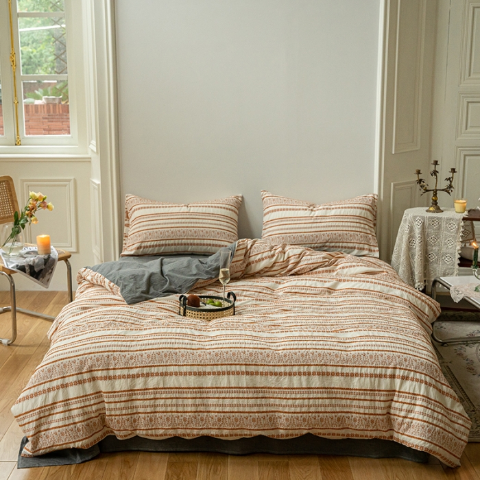 91家纺网 家纺一手货源 找家纺 恋恋三季色织提花工艺款林深时见鹿系列四件套棚拍图棕桔