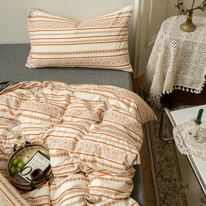 91家纺网 家纺一手货源 找家纺 恋恋三季色织提花工艺款林深时见鹿系列四件套棚拍图棕桔