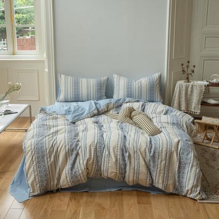 91家纺网 家纺一手货源 找家纺 恋恋三季色织提花工艺款bomi系列四件套棚拍图 bomi-蓝