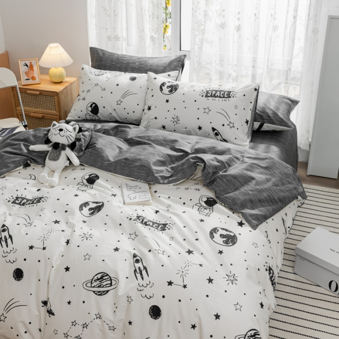 91家纺网 家纺一手货源 找家纺 感遇家纺 2021新款小清新卡通系列四件套快乐星球