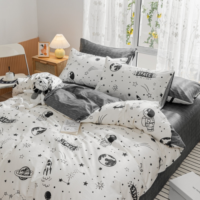 91家纺网 家纺一手货源 找家纺 感遇家纺 2021新款小清新卡通系列四件套快乐星球