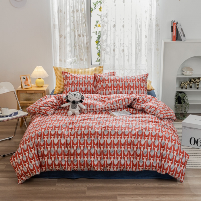 91家纺网 家纺一手货源 找家纺 感遇家纺 2021新款小清新卡通系列四件套长颈鹿