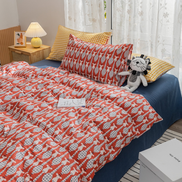 91家纺网 家纺一手货源 找家纺 感遇家纺 2021新款小清新卡通系列四件套长颈鹿