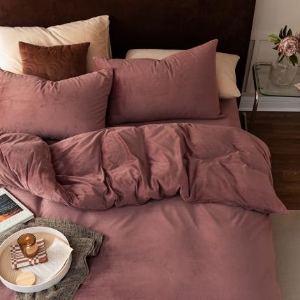 寐眠 2021新款天鹅绒四件套法莱水晶牛奶金貂宝宝贝贝绒- 豆沙纯色
