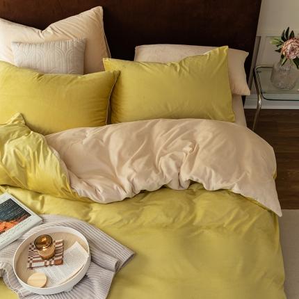 寐眠 2021新款天鹅绒四件套法莱水晶牛奶金貂宝宝贝贝绒- 姜黄+奶茶