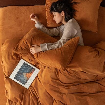 91家纺网 家纺一手货源 找家纺 寐眠 2021新款天鹅绒四件套法莱水晶牛奶金貂宝宝贝贝绒- 焦糖纯色