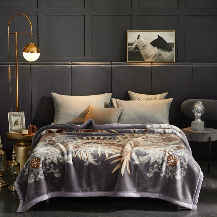 91家纺网 家纺一手货源 找家纺 凯轩毛毛毯毯子 2024新款安哥拉云毛毯毯子 叶子-灰