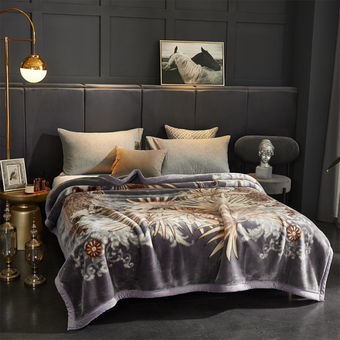 91家纺网 家纺一手货源 找家纺 凯轩毛毛毯毯子 2024新款安哥拉云毛毯毯子 叶子-灰