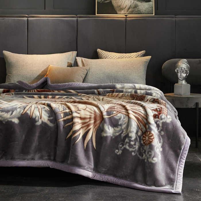 91家纺网 家纺一手货源 找家纺 凯轩毛毛毯毯子 2024新款安哥拉云毛毯毯子 叶子-灰